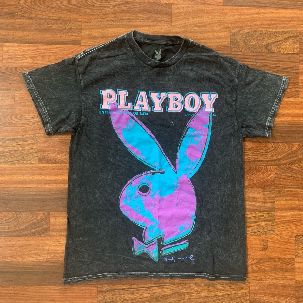 Playboy Men M Graphic T-Shirt Neon Bunny Warhol Pop Art Design Cotton RN 153105